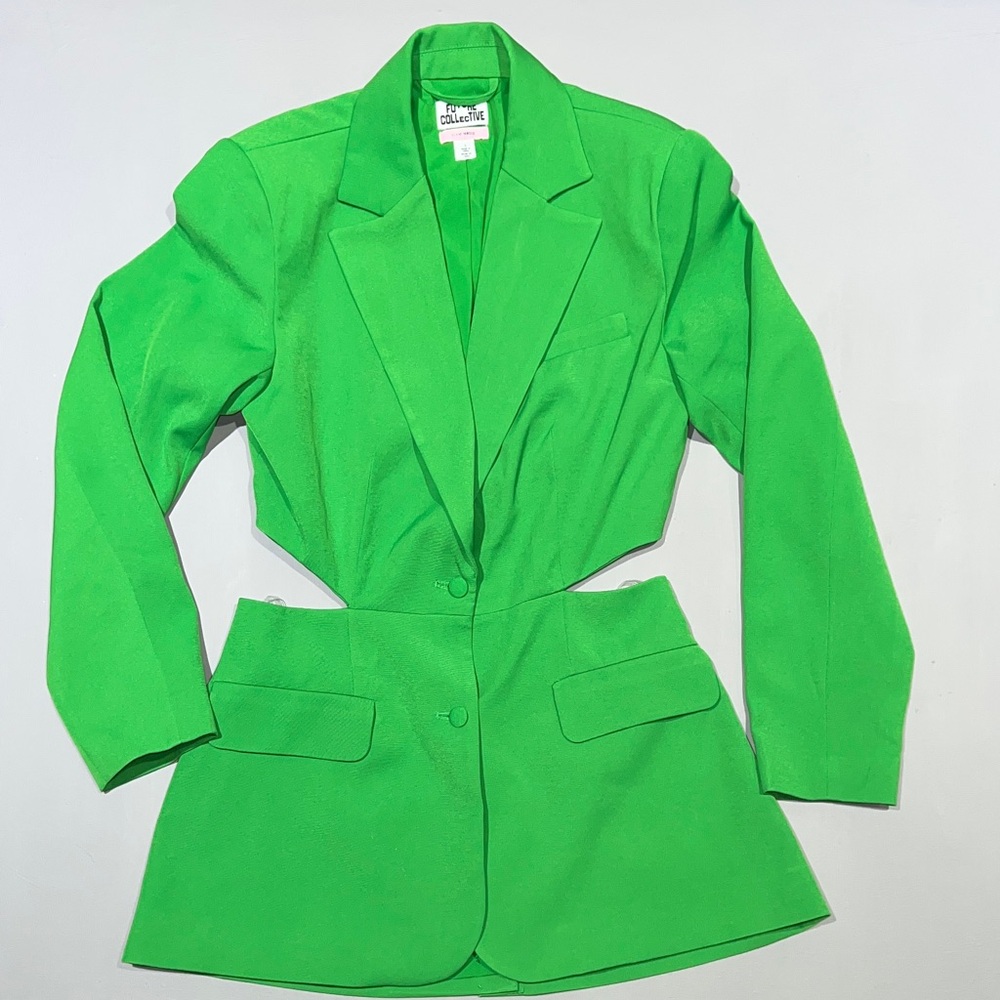 Cutout Blazer and Bermuda Short Set Vibrant Green